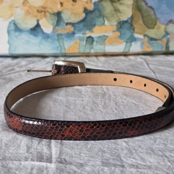 Brighton brown leather reptile textured belt silverplated hardware 40488 - Picture 3 of 6